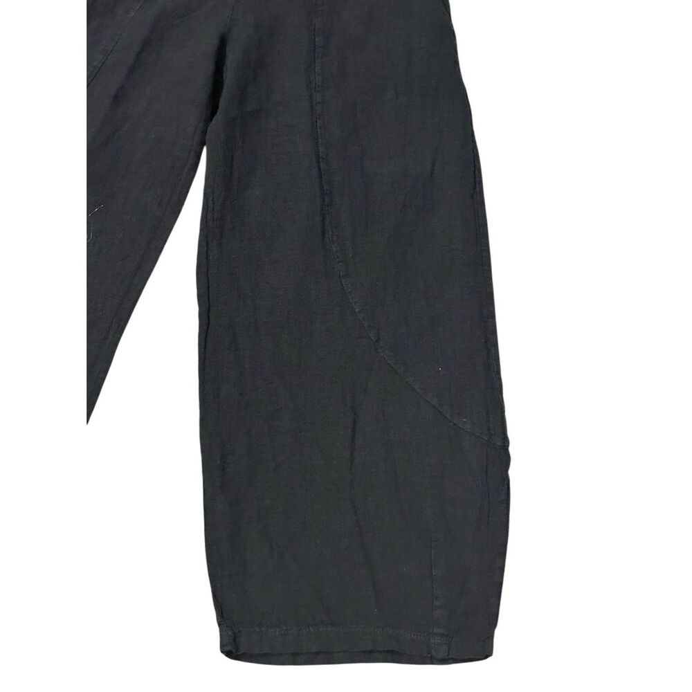 Inizio black charcoal linen wide leg cropped pants M Lagenlook - Picture 9 of 10